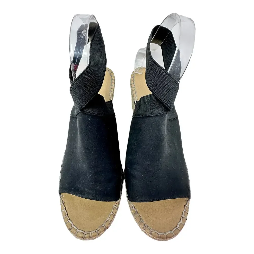 Adrienne Vittadini CALLA Espadrille Wedge Sandals Womens 10M Black Chunky Boho